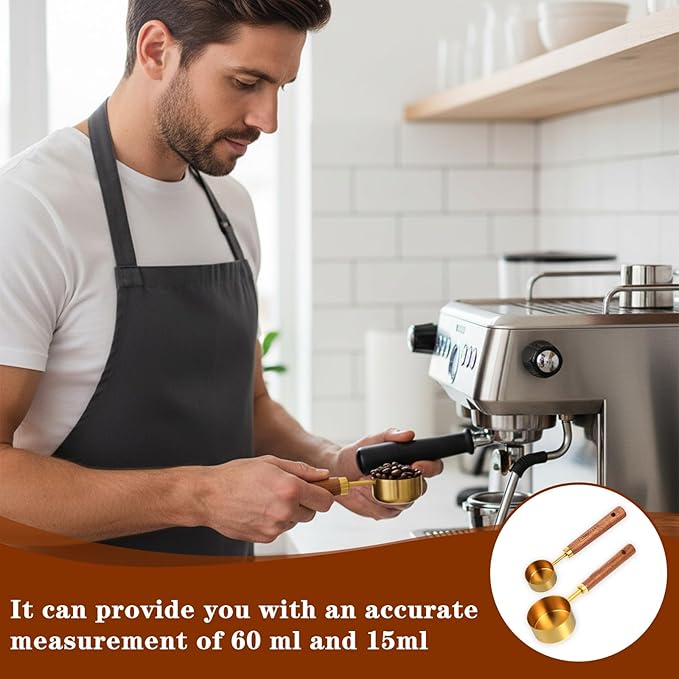 Classicseali 2pcs 1/4 Measuring Cup,Gold 1/4 Cup Measuring Scoop,Quarter Cups Measurings Cups with Wooden Handle, for Baking Cooking Wet and Dry Ingredients, 15ml/60ml