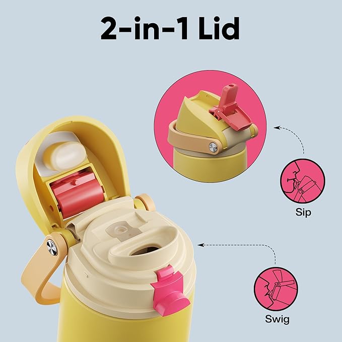 Insulated Water Bottle with Straw - Encool Stainless Steel Water Bottle with Push Button Lid, Leak-Proof & BPA-Free, Keeps Cold for 24 Hours for Sports, Travel, Gym (24 oz, Ginger)