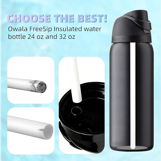 Replacement Straw for Owala Water Bottle 24 oz 32 oz, 6PCS Reusable Plastic Straws Compatible With Owala Water Bottle，BPA-FREE Straws and 1 Cleaner Brush