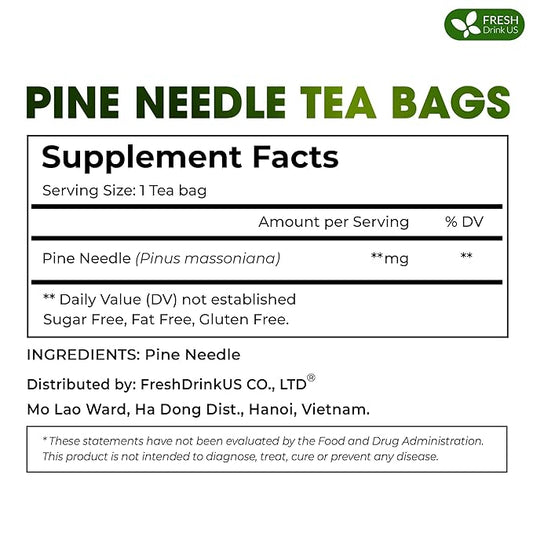 FreshDrinkUS, Pine Needle Tea Bags – 135 Tea Bags, Naturally Caffeine-Free, Refreshing Herbal Tea, Wild-Harvested Pine Leaves, Aromatic and Soothing – Non-GMO & Eco-Friendly Packaging