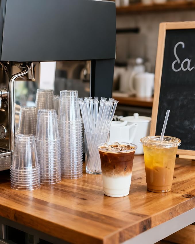Goodluck 100 Pack 16oz Plastic Cups with Lids and Straws, Clear Disposable Iced Coffee Cups, Food Safe Cold Drink Cups for Bubble Tea, Smoothies & Shakes, BPA Free