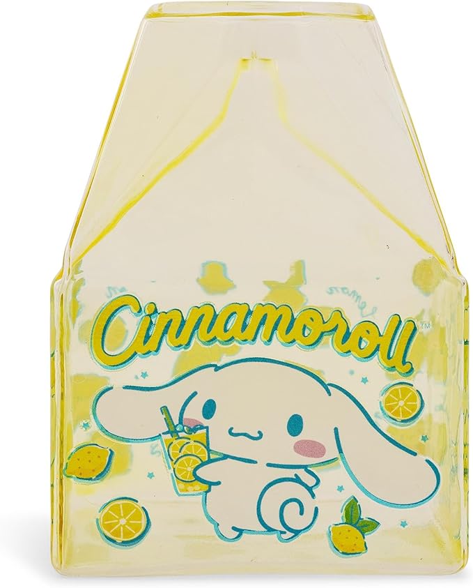 Silver Buffalo Sanrio Hello Kitty and Friends Featuring Cinnamoroll Lemons Glass Milk Cup, 11.9 ounces