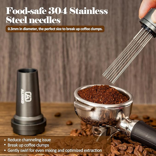 Coffee Distributor WDT Tool Espresso Distribution, 10pcs 304 Stainless 0.3mm Needles Espresso Coffee Stirrer, Full Aluminum Chess Shape Shell