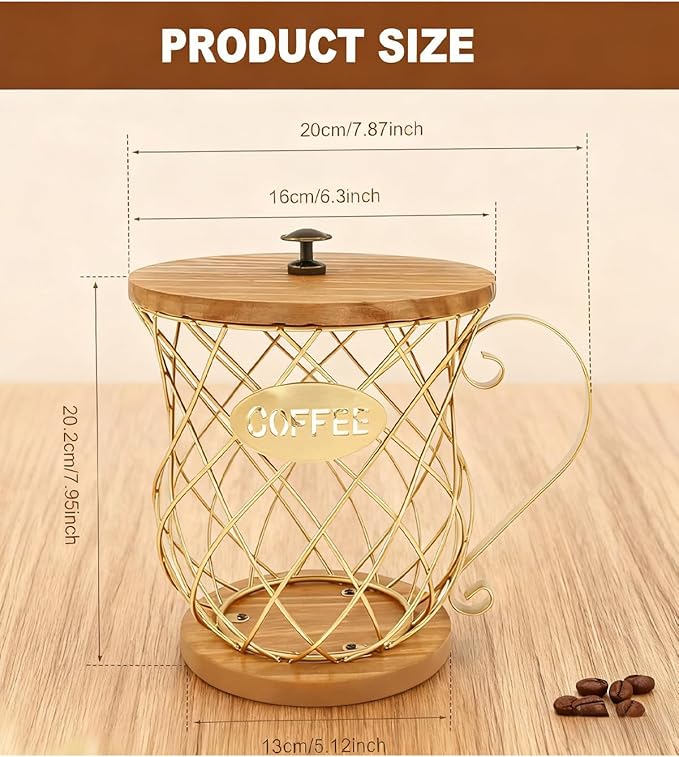 Coffee Pod Holder with Lid -Coffee Creamer Holder Large Capacity Holder for k Holder Organizer for Counter - Coffee Decor Station for Pods, Espresso, Capsules, Creamer, (Gold-HH)