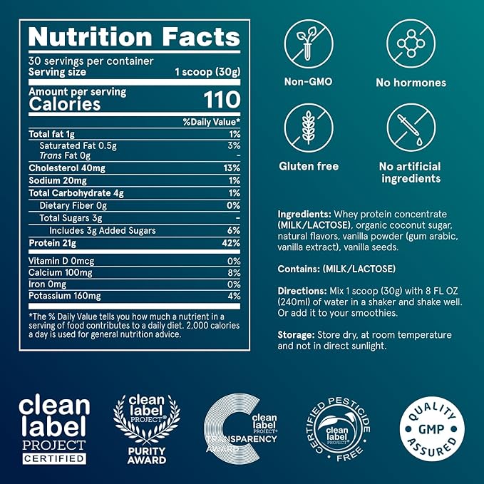 Puori Whey Protein Powder, Bourbon Vanilla - PW1 Pasture-Raised, Grass-Fed Whey Protein Powder Drink Mix containing BCAA Amino Acids - Post-Workout Supplement for Muscle Gain & Recovery - 30 Servings