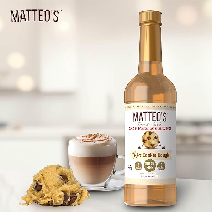 Matteo's Cookie Dough Coffee Syrup – Sugar-Free, Zero Calories, Keto Friendly, 33.8 oz