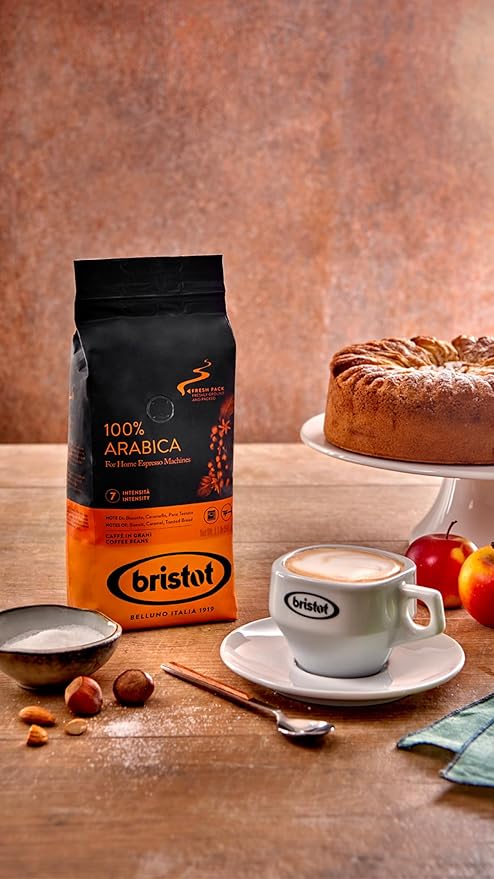 Bristot 100% Arabica Italian Espresso Beans – Medium Roast Coffee – Smooth & Aromatic with Notes of Biscuit, Caramel & Toasted Bread – 1.1 lb (500 g)