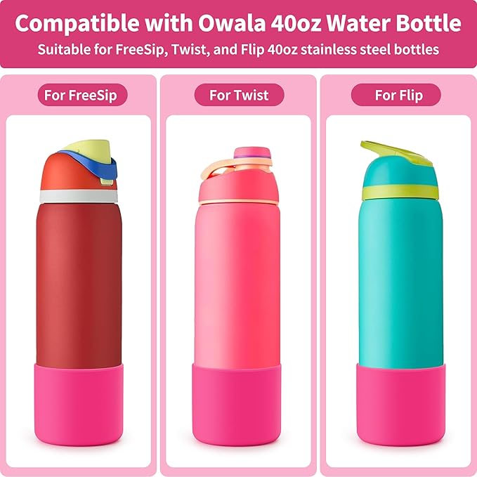Silicone Water Bottle Boot for Owala 40 oz, Anti-Slip Protective Sleeve for Owala Twist & FreeSip & Flip Stainless Steel Water Bottle, Boot Bottom Base (Rose Red)