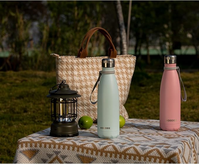 koodee Insulated Water Bottle (2 Pack) 17 oz Stainless Steel Double Wall Vacuum Insulated Water Bottle, Cola Shape Leak Proof Sports Flask (Royal Blue-White)
