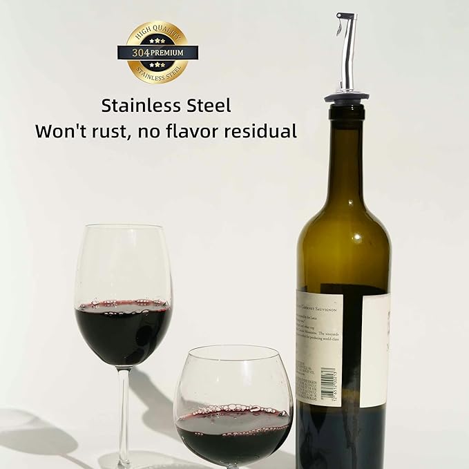 LEGERM Stainless Steel Oil & Liquor Pour Spouts (2pcs) - Flip Cap Drizzler with Funnel & Brush, Leakproof 3/4" Fit for Olive Oil, Vinegar & More - Precise Pouring, Easy Clean