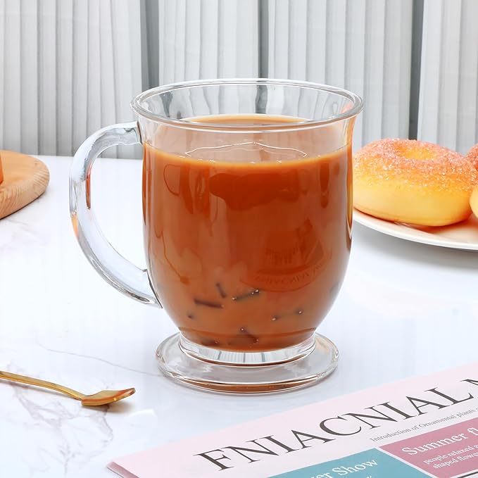 Glass Mugs, 4 Pack 15 Oz Clear Large Mugs With Handles for Hot and Cold Drinks, Perfect for Coffee, Latte, Cappuccinos, Tea and More