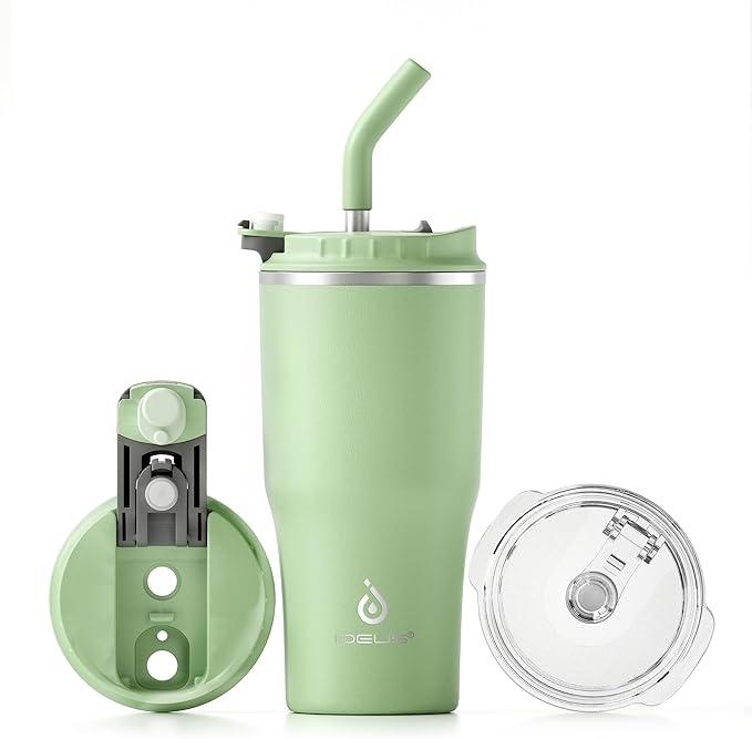 Ideus Insulated Tumbler with Lid and Straw 18 oz, Stainless Steel Double-Wall Vacuum Leak-Proof Travel Coffee Mug, Cup Holder Friendly, Avocado Green