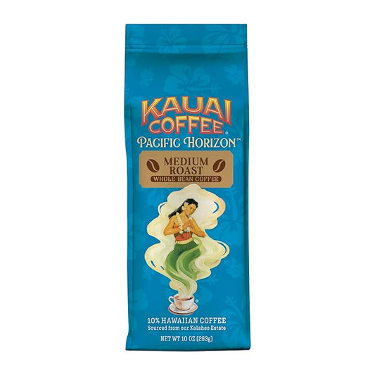 Kauai Coffee Whole Bean Coffee – Smooth, Non-Bitter Pure Arabica – Light Floral Notes & Bright Aroma – Grown on Hawaii's Largest Coffee Farm – Koloa Estate Medium Roast, 1 Pack of 10oz