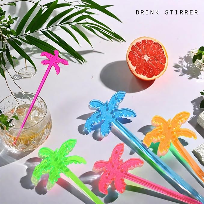 50 Pcs 6.9" Extra-Long Plastic Cocktail Swizzle Sticks, Unique Tropical Design Drink Stirrers Reusable Novelty Swizzle Sticks for Cocktails, Juices, and Party Beverages