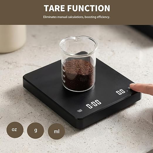 Coffee Scale with Timer 3kg/0.1g, High Accuracy Digital Kitchen Food Scale, USB-C Rechargeable Espresso Scale with Silicone Mat, Auto Timer & Auto Tare for Pour Over & Espresso Coffee (Black)