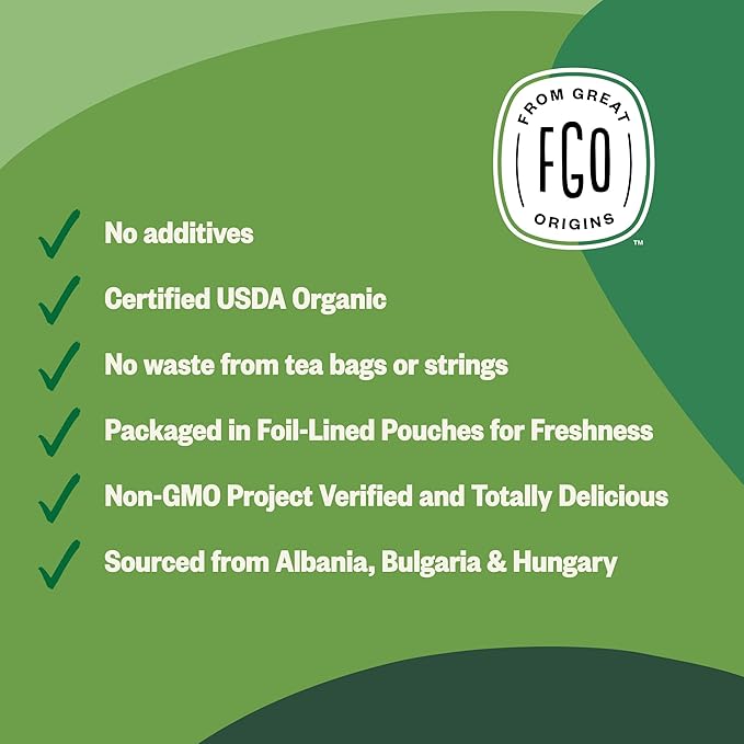 FGO Organic Nettle Leaf Loose Tea, Cut and Sifted, Caffeine Free, 4oz Resealable Bag, Packaging May Vary (Pack of 1)