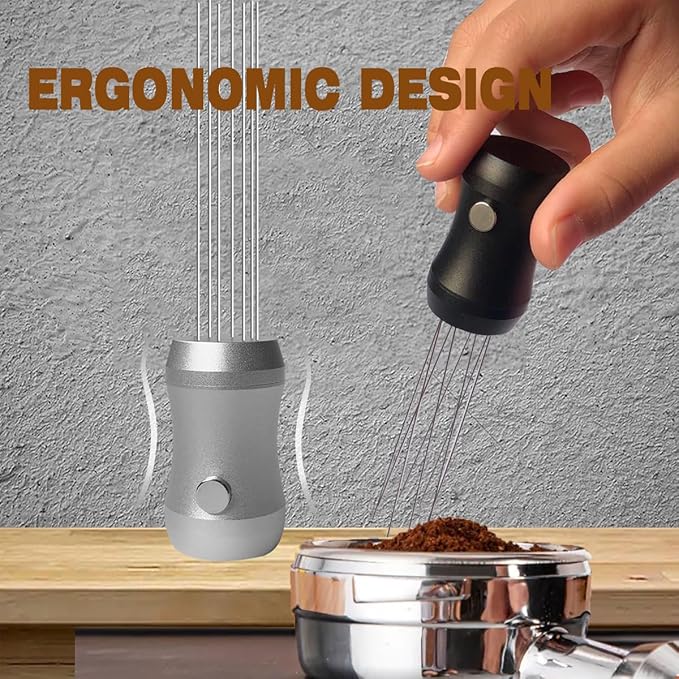 WDT Tool Espresso Distributor - Magnetic Espresso Distribution Tool with 8 x 0.4mm Stainless Steel Needles, Includes 3 Extra Replaceable Needles, Precision Espresso Stirrer (Silver)