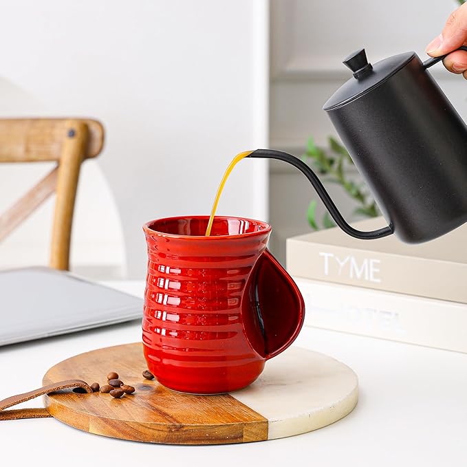Mkour 21oz Large Ceramic Coffee Mugs, Handmade Tea Cups with Comfortable Handle for Office and Home, Microwave and Dishwasher Safe (Red)