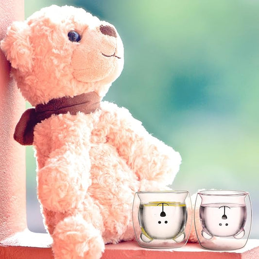 Patelai 2 Pcs Cute Bear Mugs Insulated Double Wall Glass Bear Cups for Christmas Birthday Gifts Animal Tea Milk Juice Chocolate Cappuccino Cups Home Glass Mugs for Baby Shower(White, Pink)