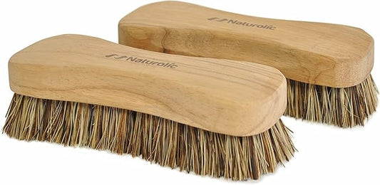 Naturolic All-Natural Wooden Scrub Brush Set | Wooden Handle | Palmyra Bristle Brush for Cleaning | Eco Friendly Cleaning Products | Scrub Brush Set of 2