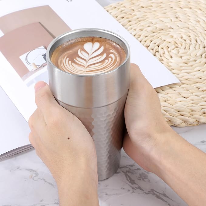 Beasea Stainless Steel Cups 19 oz, 2 Pack Large 18.6oz 550ml Stainless Steel Tumbler Stackable Double Wall Insulated Metal Drinking Glasses for Home Restaurant Office Party Camping
