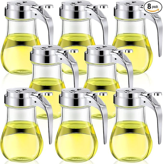 Mimorou 8 Pcs 6 oz Glass Syrup Dispenser with Retracting Spout Coffee Syrup Dispenser Creamer Dispenser Dispensing Thumb Lever, Pancake House Pattern