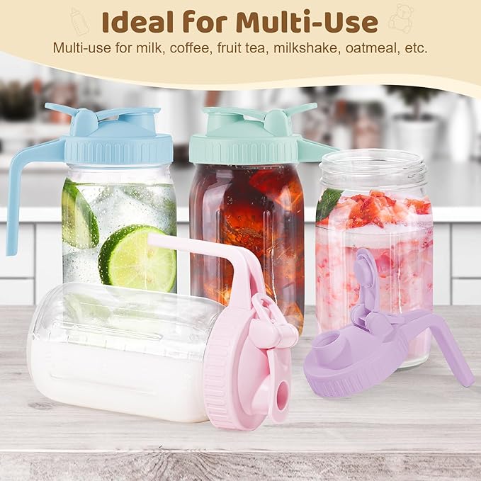 Breast Milk Pitcher with Leak Proof Flip Cap & Pour Spout, 32 oz Wide Mouth Mason Jars for Breast Milk Storage Container, Glass Picther with Lid for Cold Brew Coffee, Sun Tea, Juices, Blue