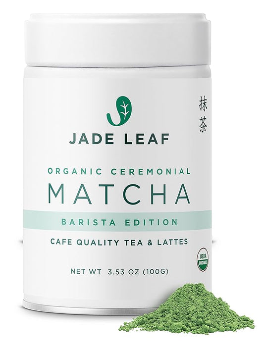 Jade Leaf Matcha Organic Premium Ceremonial Grade Matcha Green Tea Powder - Japanese - Culinary, Ingredient, Ceremonial Barista Teahouse, Latte, Collagen, 3.53 Ounce (Pack of 1), Ceremonial Barista