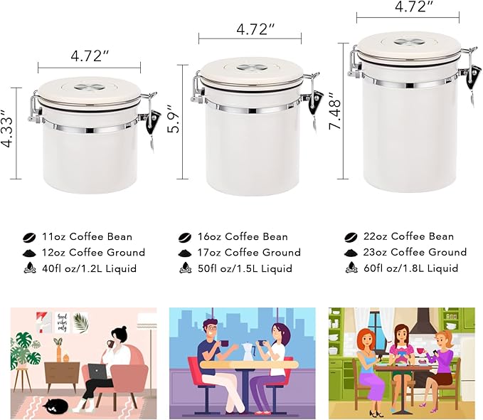 ShanSon Coffee Canister Airtight Coffee Container Stainless Steel Coffee Bean Storage Container with Scoop Coffee Canister for Beans Grounds Sugar Flour Tea Cereal,22OZ,Off-White