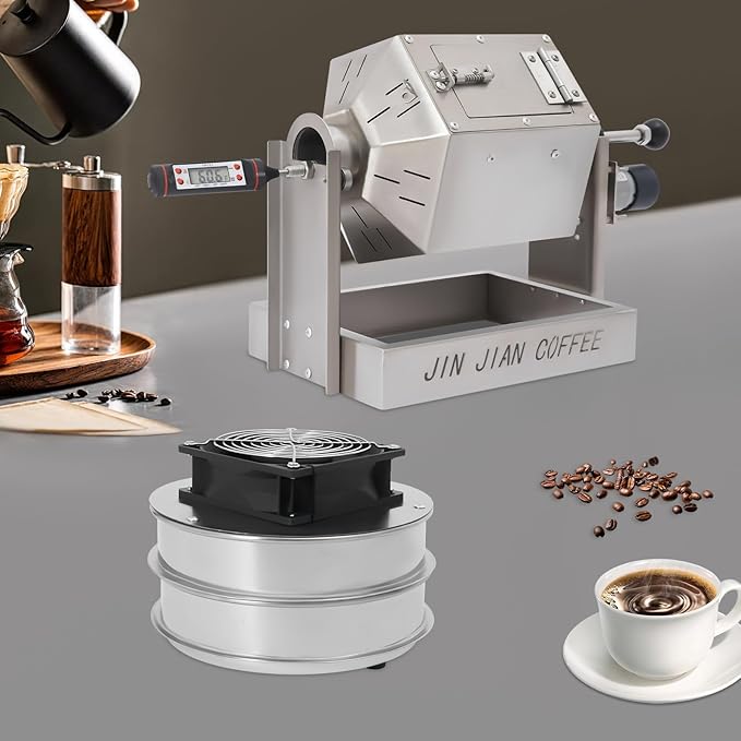 Coffee Bean Roaster with Coffee Bean Cooler, Gas 500g Coffee Bean Baker Drum Type Automatic Coffee Bean Roasting Machine for Home and Commercial Use