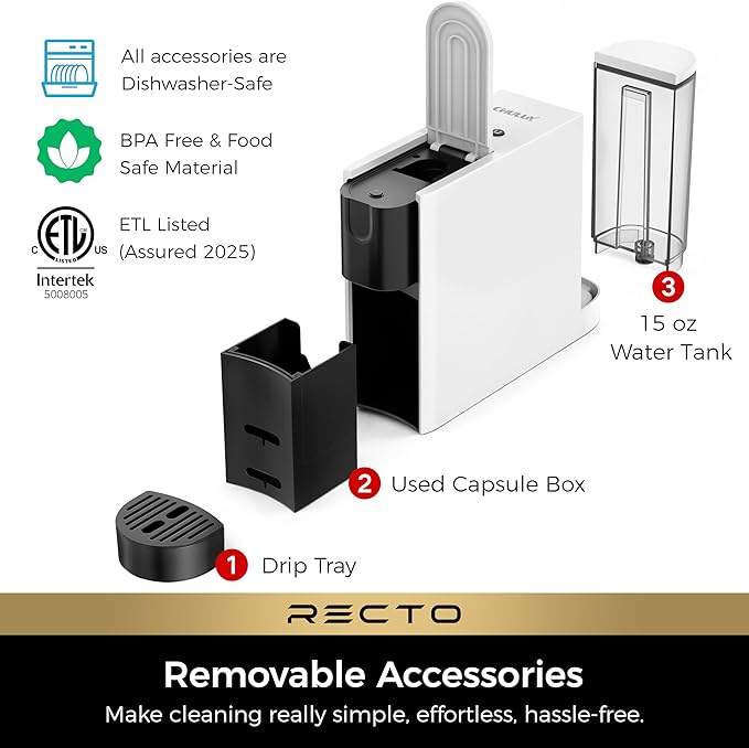 CHULUX RectoCafé Espresso Machine for Nespresso Original Capsule Pod, 20 Bar Professional Italian Pump Coffee Machine, Extra Mini Espresso Maker for Home & Office, White