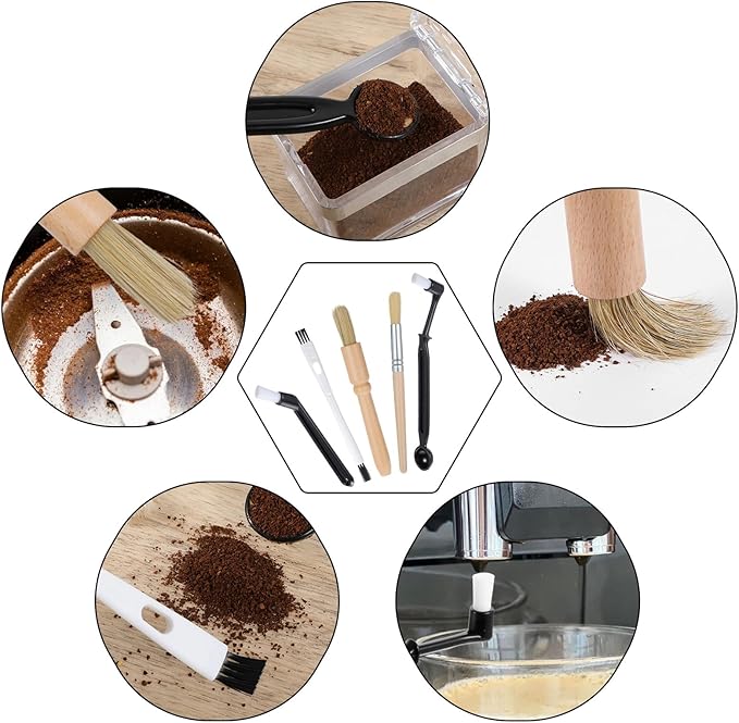5 Pcs Coffee Grinder Brush Group Head Brush Brushes Kit Nylon Machine Cleaning Brushes Wooden for Coffee Machine