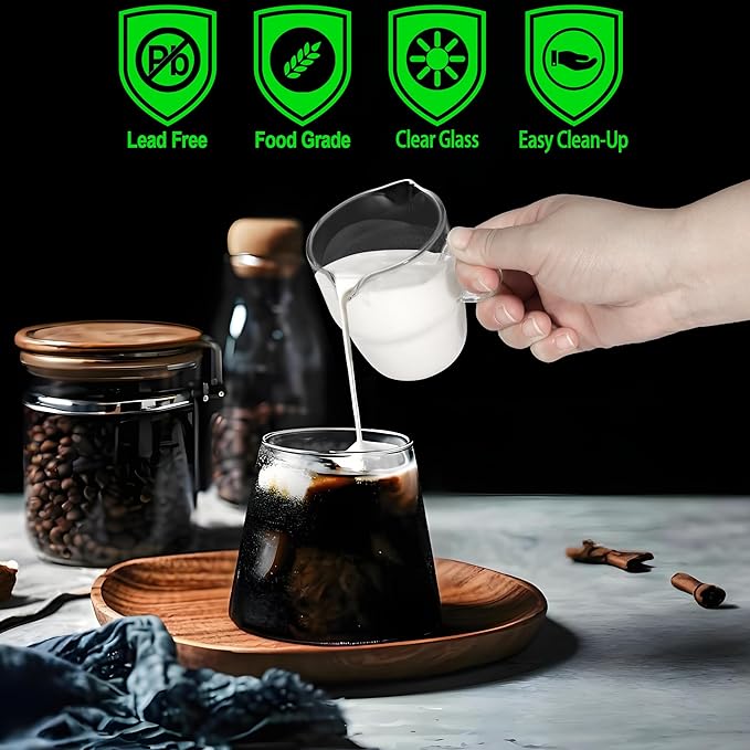 6 OZ Espresso Cups Set of 2, Stackable Double Spouts Espresso Shot Glass, Heat Resistant Espresso Measuring Cup with Handle, Coffee Bar Accessories