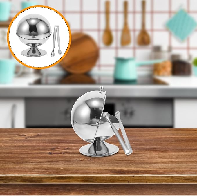 Stainless Steel Sugar Cube Holder with Roll-top Lid and Tongs Square Seasoning Jar for Tea Coffee Sugar for Home and Office Use