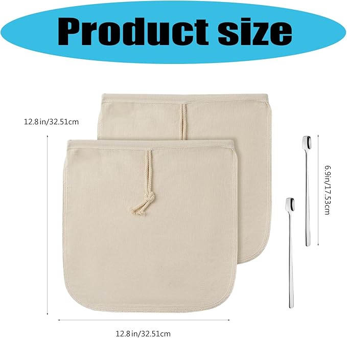 Ekoama Reusable Organic Cotton Cold Brew Coffee Filter Bag for Home Brewing Multi Purpose Washable Strainer Bag