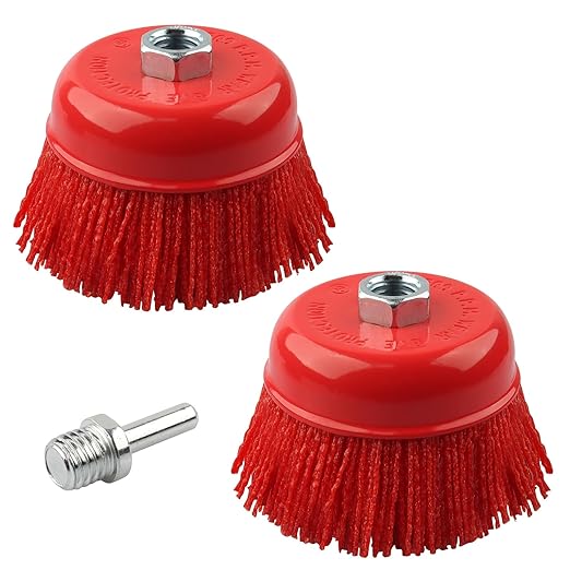 4" Abrasive Filament Nylon Cup Brush for 4 1/2 Angle Grinder, Nylon Wheel Brush with 5/8-11 Threaded Arbor, Quickly Remove Rust, Paint - Surface Prepping of Various Metals (2 Pack)
