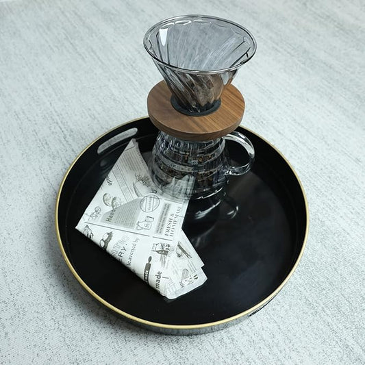 Spsyrine Round Black Decorative Tray, 13" Plastic Serving Table Tray with Handles for Ottoman, Coffee Table, Bathroom, Kitchen, Living Room