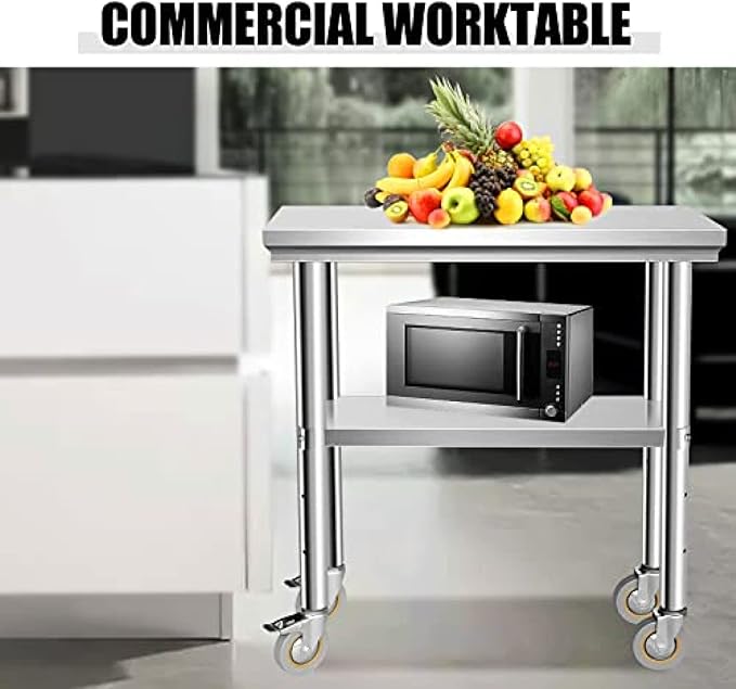Stainless Steel Table - Metal Table Cart - Commercial Workbench with Caster Wheel - NSF Certified - for Restaurant, Warehouse, Home, Kitchen, Garage,30''x12''