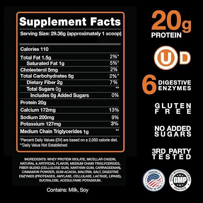 Devotion Nutrition Protein Powder Sinful Cinnamon – 20g Whey Isolate & Casein Protein Blend – No Added Sugar, Low Carb, Gluten-Free, Keto-Friendly, 1g MCT, Kosher – 2lb Pouch