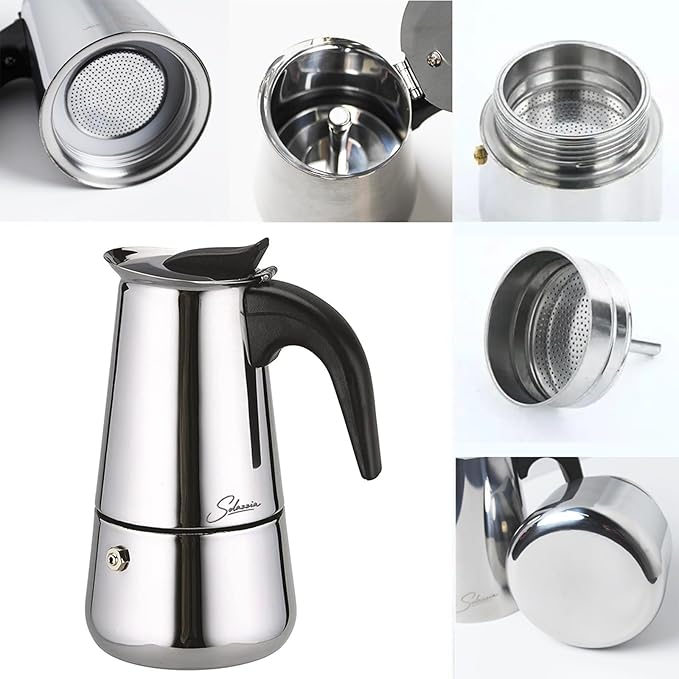 Espresso Maker 9 Cup Moka Pot Stainless Steel Percolator coffee pot, Compatible with Gas, Electric, Ceramic, and Induction stovetops(15 fl oz/450 ml)