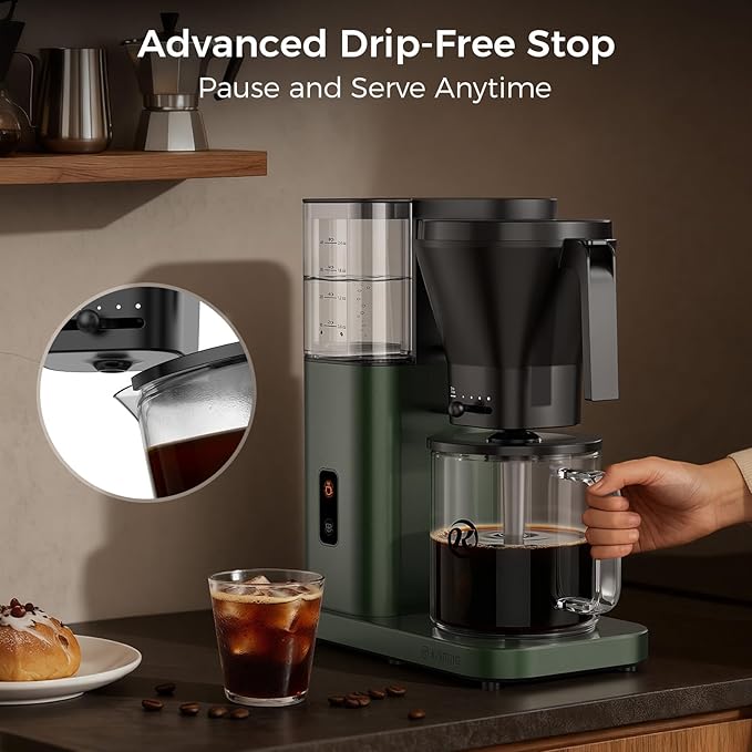 Kismile 8 Cup Drip Coffee Maker Machine, Pour Over Coffee Brew with 3s Instant Heat 197-205℉, Removable Water Tank, Adjustable Flow Control, Deep Cold Brew & Keep Warm 40 Min, Easy to Clean (Juniper)