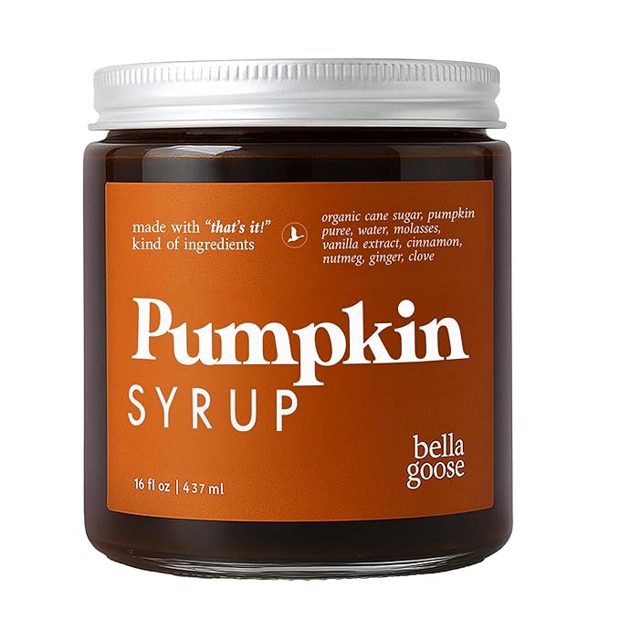 Bella Goose Pumpkin Spice Coffee Syrup Jar (16oz) - Pure Pumpkin Syrup for Lattes, Matcha, Desserts, & Ice Cream - Clean Ingredients - No Artificial Flavors- Syrups for Coffee Drinks, 32 Servings