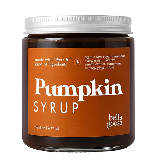 Bella Goose Pumpkin Spice Coffee Syrup Jar (16oz) - Pure Pumpkin Syrup for Lattes, Matcha, Desserts, & Ice Cream - Clean Ingredients - No Artificial Flavors- Syrups for Coffee Drinks, 32 Servings