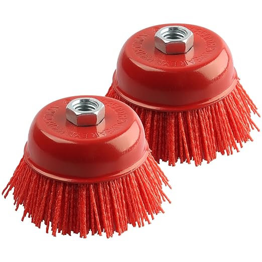 4 Inch Nylon Brush for Angle Grinder, 2Pcs Wire Wheel for Angle Grinder 5/8 Inch-11 Threaded Arbor, Nylon Cup Wire Brush for Drill Ideal for Removing Rust, Corrosion, Paint.