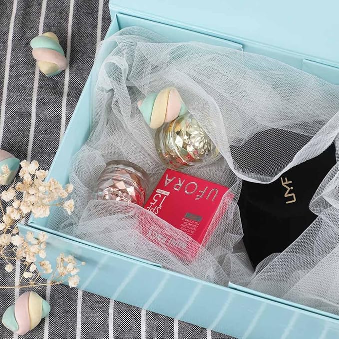 Upgrade 3PCS Blue Gift Box 9.5x7x4 Inches, Sturdy With Lid for Packaging, Foldable Magnetic Closure Storage, Bridesmaid Proposal, Rectangle Collapsible