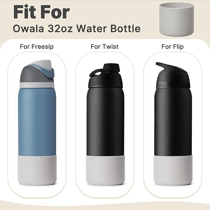 Boot for Owala 32 oz Twist/FreeSip/Flip Stainless Steel Water Bottle, Silicone Rubber Bottom Protector for Owala 32 oz Water Bottle (Light Grey)