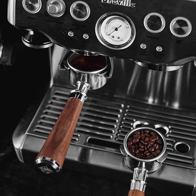 Espresso Portafilter | 54mm Bottomless portafilter with 3 Ear | Suitable for 54mm Breville/Sage Barista Espresso Machine | with Walnut Handle and Stainless Steel Single Wall Basket