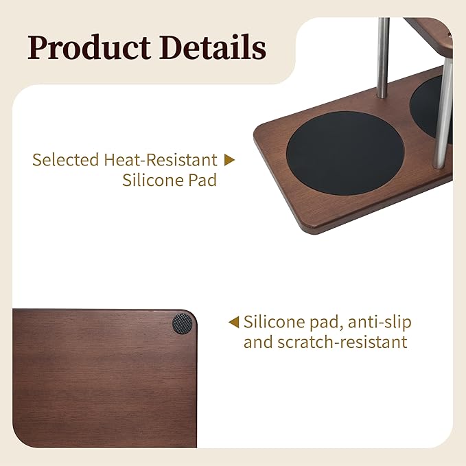 seicasaya Pour Over Coffee Station Solid Sapele Wood & Stainless Steel Dual Dripper Stand Coffee Organizer (Dark Wood)