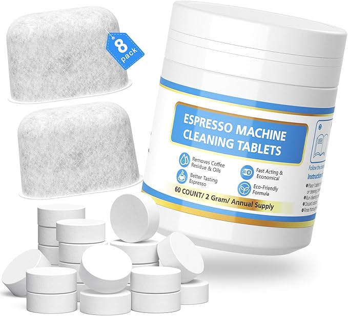 Cleaning Kit for Breville, 60 Cleaning Tablets and 8 Water Filters for Breville Espresso Machines - 2g Espresso Machine Tablets-16 Months Supply