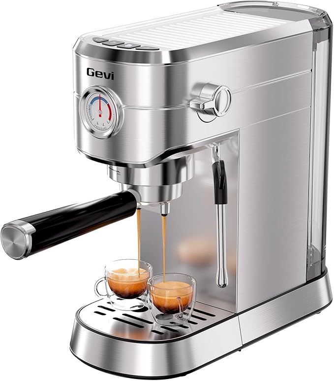Gevi Espresso Machine 20 Bar with Portafilter for Nespresso Original Capsules and Coffee Powder, Professional Espresso Maker with Milk Frother for Cappuccino, Latte, Compact Espresso Coffee Machine